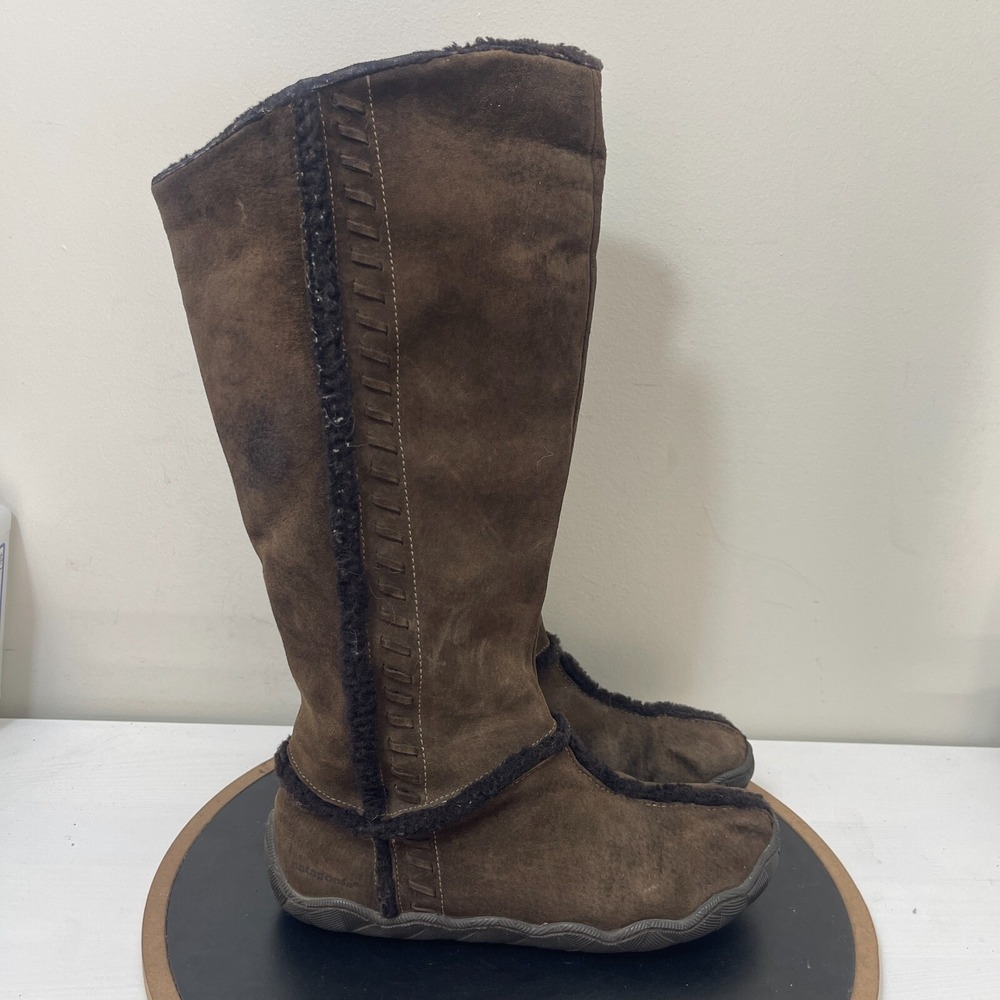 Patagonia Scamperdown Boots Women 9.5 Tall Suede Alpaca Brown Polartec Gorpcore
